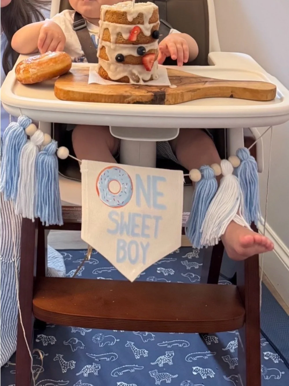 One Sweet Boy Blue Tassel highchair Banner - donut